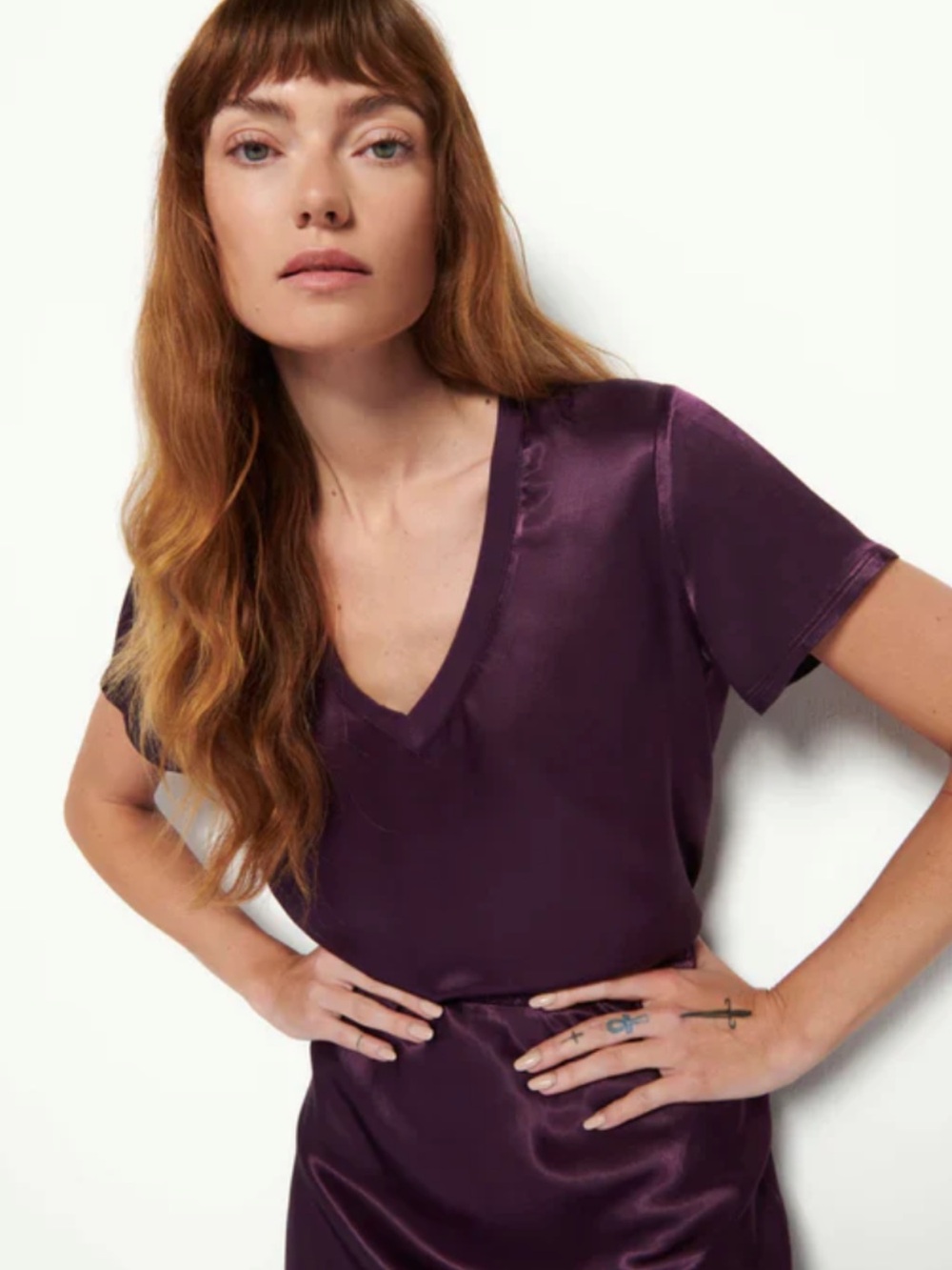 Nation LTD V-Neck Satin Top in Vibrant Purple lavender